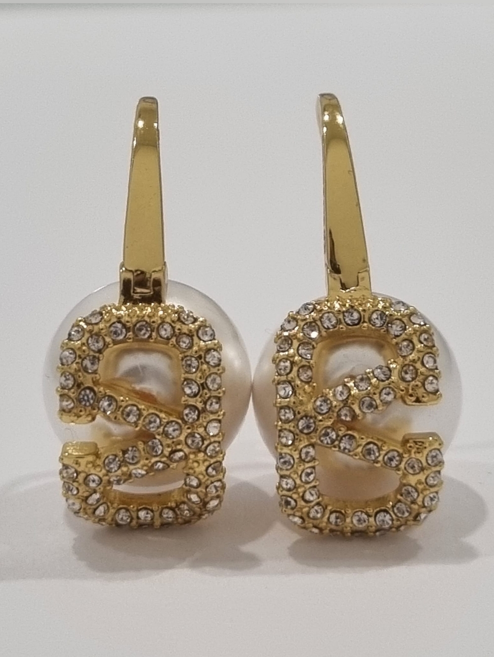 Valentino VLogo Signature Metal/Resin Earrings with Pearl and Swarovski Crystals